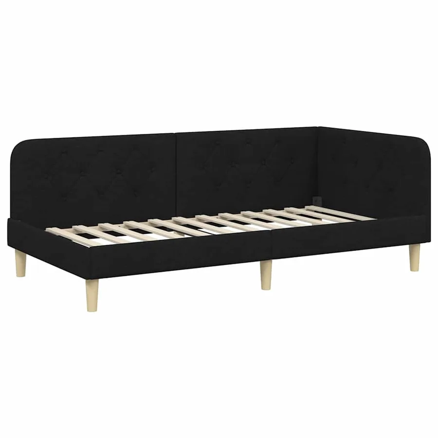 Cadre de lit d'angle Noir 90 x 190 cm tissu - 2