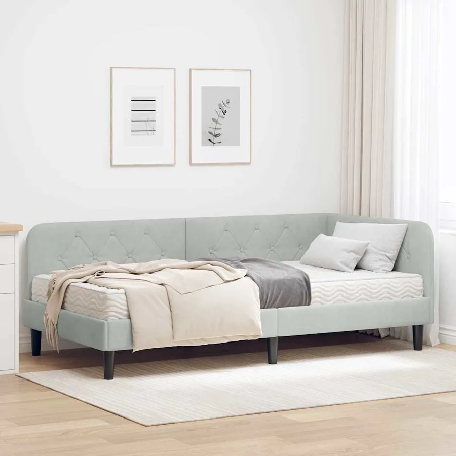 Cadre de lit d'angle Gris clair 90 x 200 cm Velours