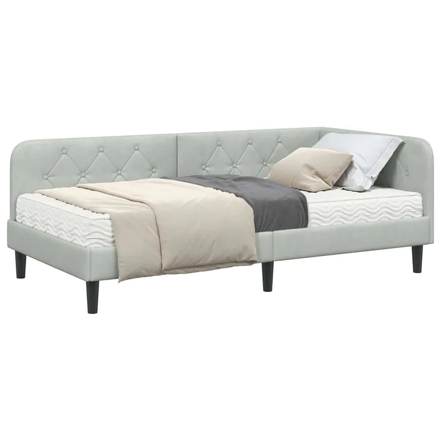 Cadre de lit d'angle Gris clair 90 x 200 cm Velours - 3