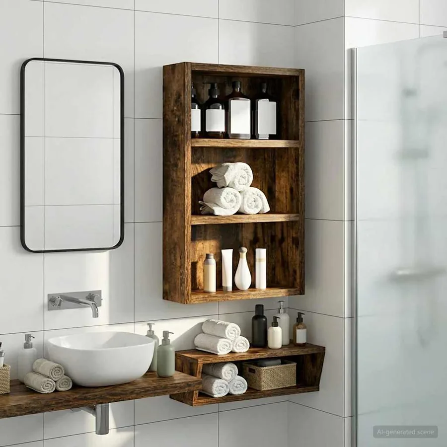 Armoire murale de salle de bain Chêne Fumé 30 x 10 x 50 cm