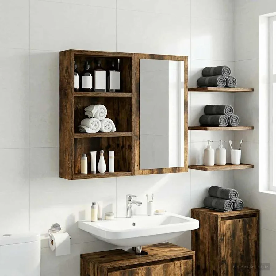 Armoire murale de salle de bain Chêne Fumé 30 x 10 x 50 cm - 5