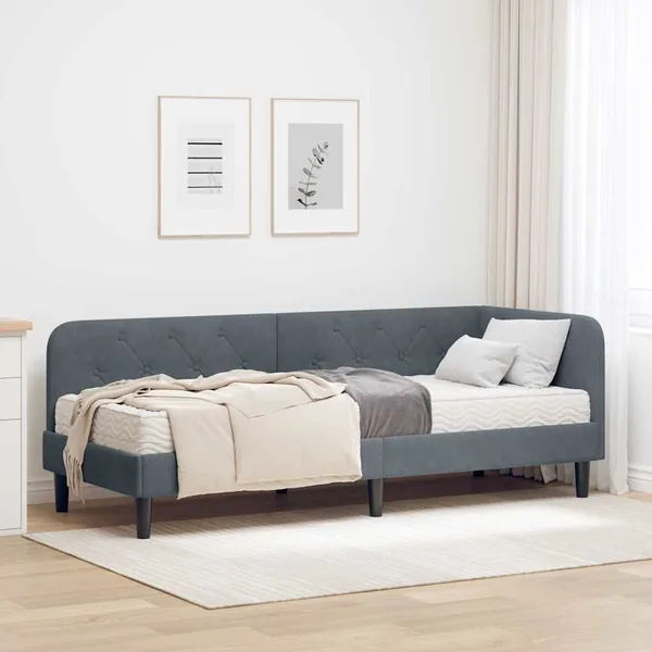 Cadre de lit d'angle Gris foncé 80 x 200 cm Velours