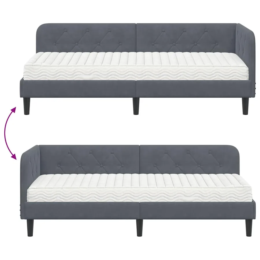 Cadre de lit d'angle Gris foncé 80 x 200 cm Velours - 12