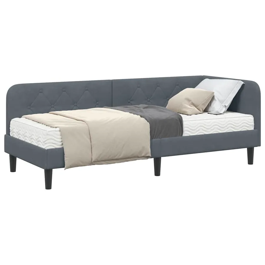 Cadre de lit d'angle Gris foncé 80 x 200 cm Velours - 3