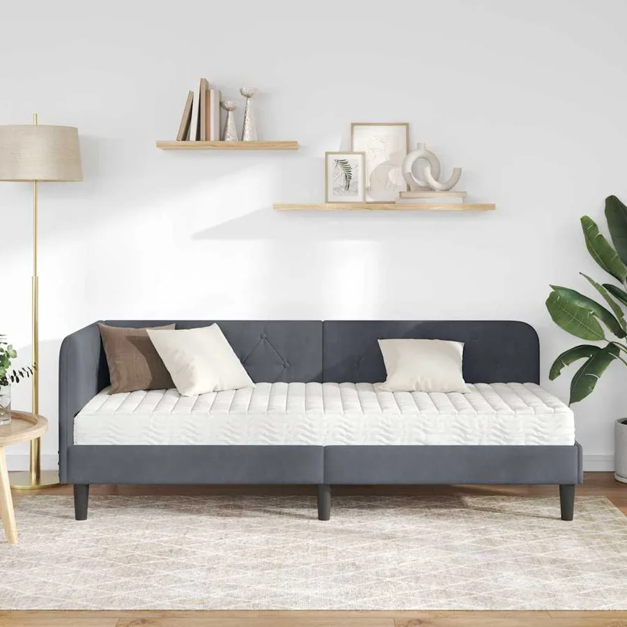 Cadre de lit d'angle Gris foncé 80 x 200 cm Velours - 4