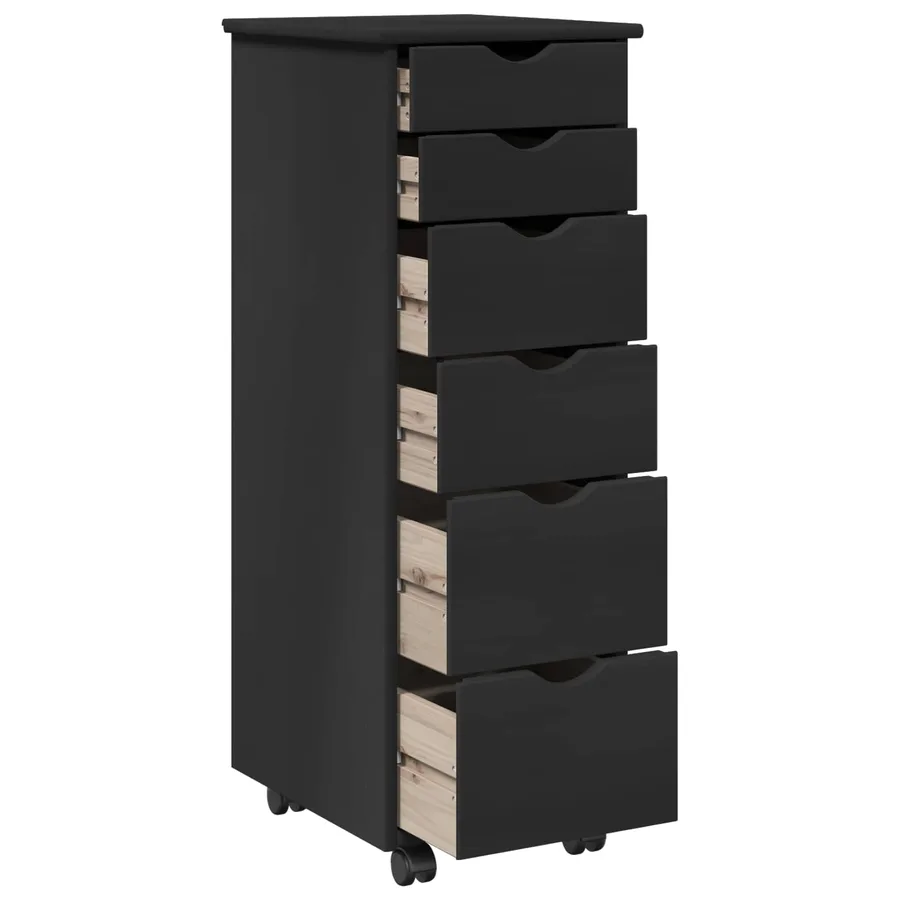 Cabinet roulant Noir 34 x 39 x 93,5 cm Bois de Pin Massif - 4