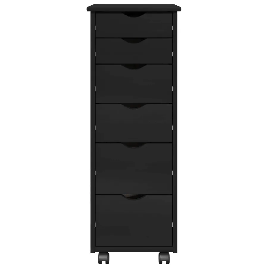 Cabinet roulant Noir 34 x 39 x 93,5 cm Bois de Pin Massif - 5