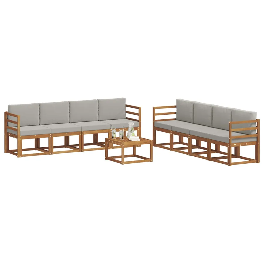 Ensemble de canapés d'extérieur 9 pcs Gris Naturel et Clair - 3