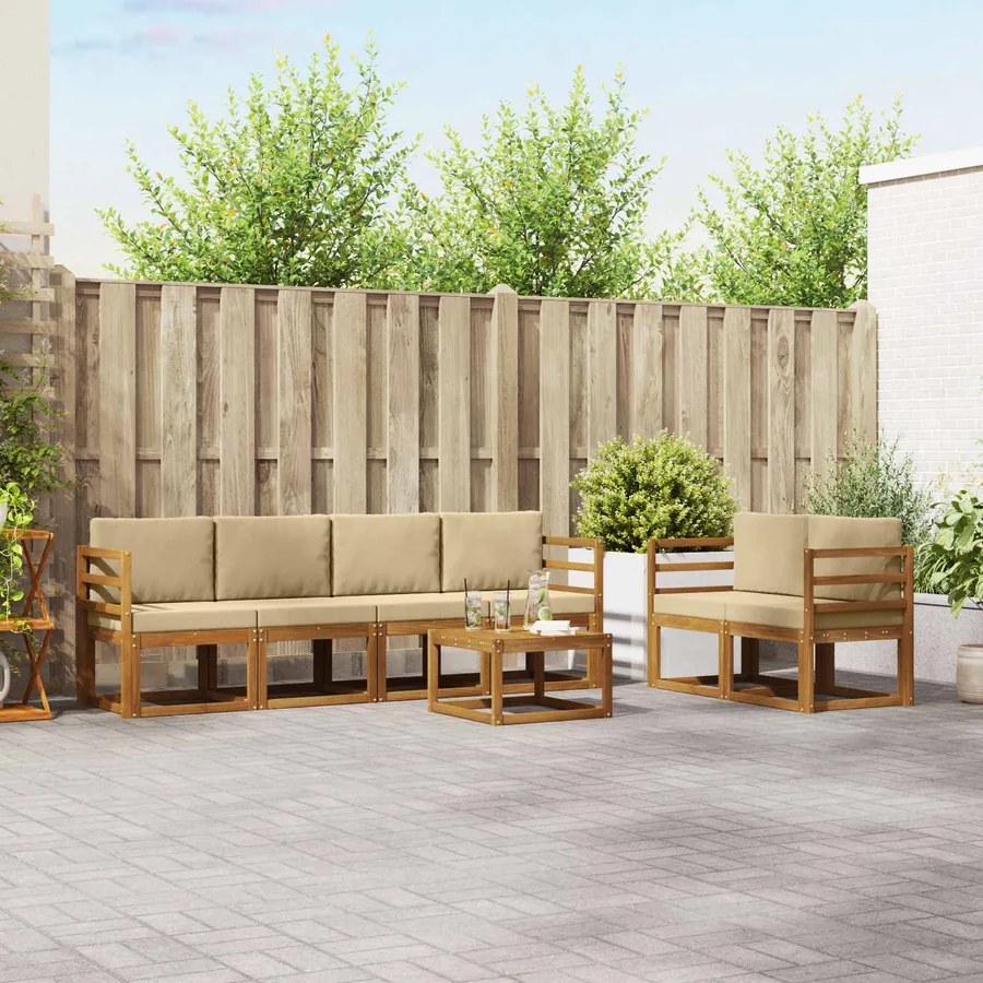 Ensemble de canapés d'extérieur 7 pcs Naturel et Beige