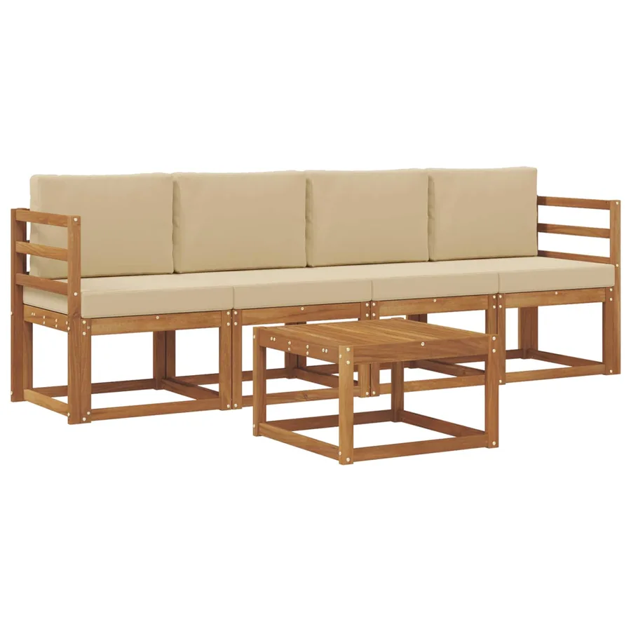 Ensemble de canapés d'extérieur 5 pcs Naturel et Beige - 2