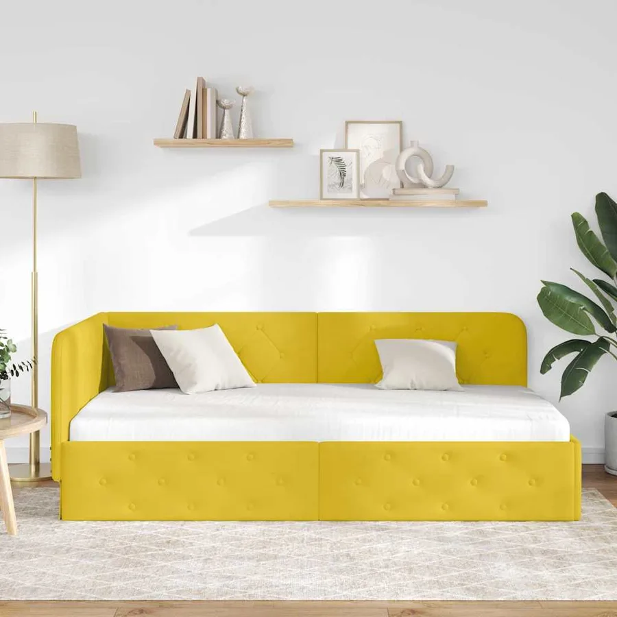 Cadre de lit d'angle Jaune 100 x 200 cm Velours - 4