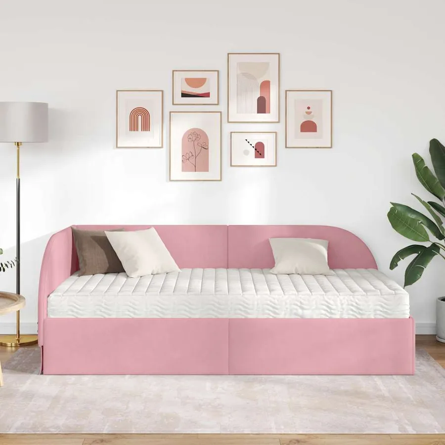 Cadre de lit d'angle avec matelas 2 pcs Gris Velours - 3
