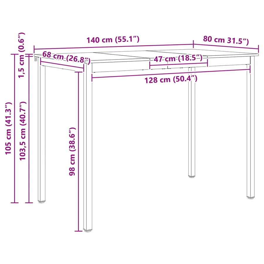 Table de bar Blanc 140 x 80 x 105 cm Bois de pin massif - 11