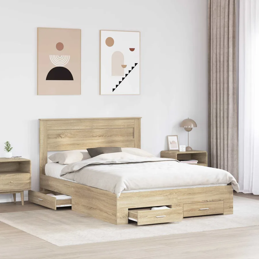 Cadre de lit Chêne Sonoma 150 x 200 cm Bois d'ingénierie - 3