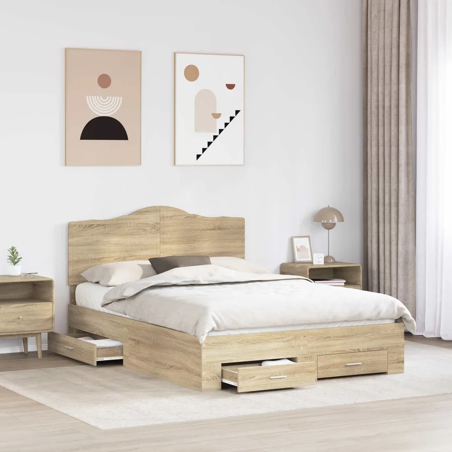 Cadre de lit Chêne Sonoma 150 x 200 cm Bois d'ingénierie - 3