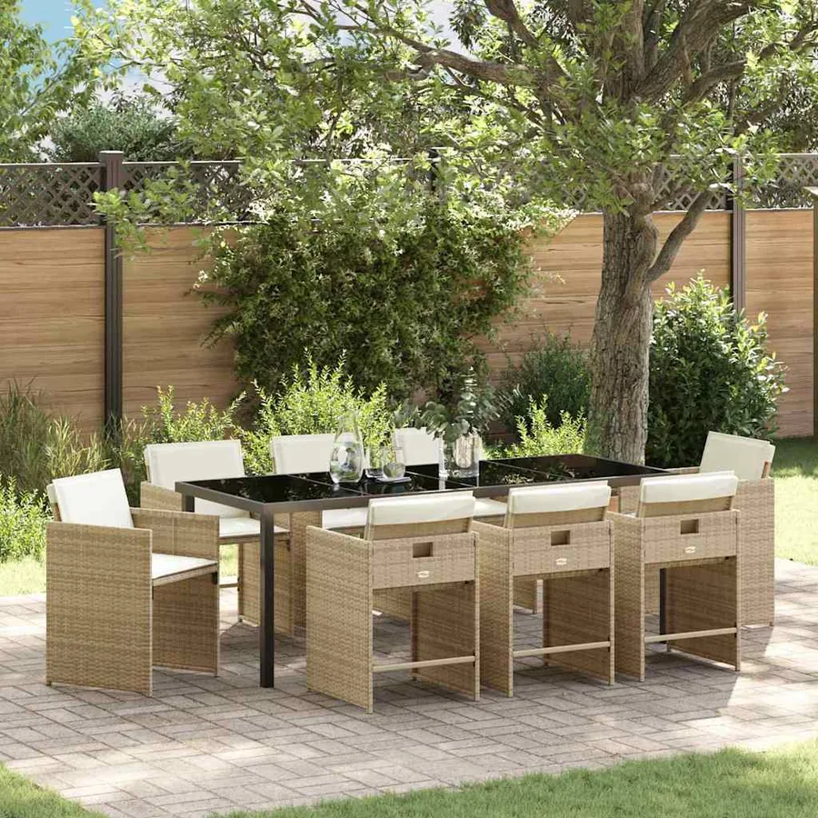 Ensemble de salle à manger pour jardin 9 pcs Beige polyrotin