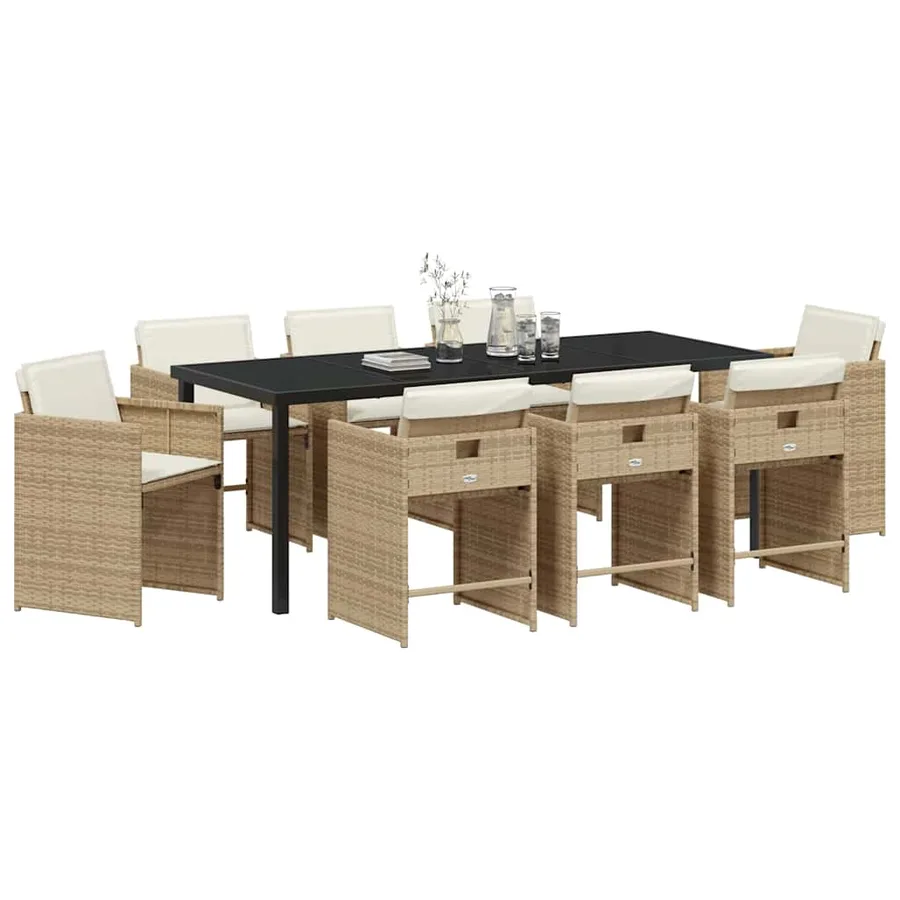 Ensemble de salle à manger pour jardin 9 pcs Beige polyrotin - 3