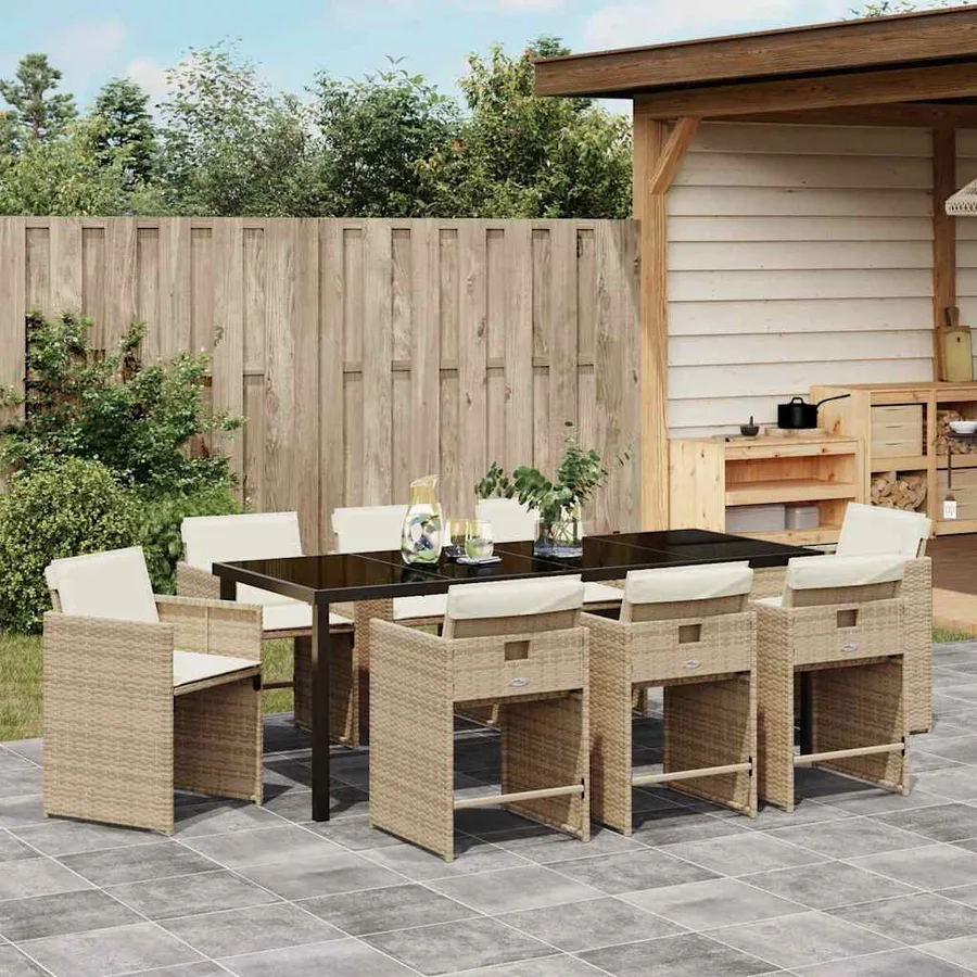 Ensemble de salle à manger pour jardin 9 pcs Beige polyrotin - 4