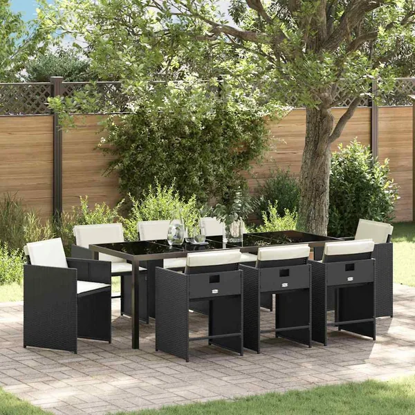 Ensemble de salle à manger pour jardin 9 pcs Noir polyrotin