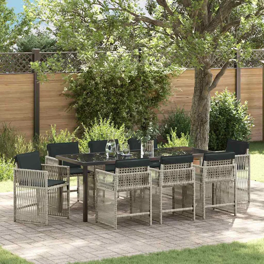 Ensemble de salle à manger pour jardin 9 pcs Gris clair
