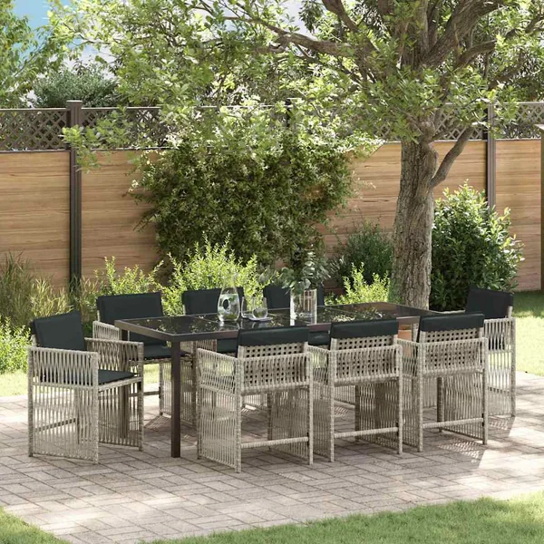 Ensemble de salle à manger pour jardin 9 pcs Gris clair