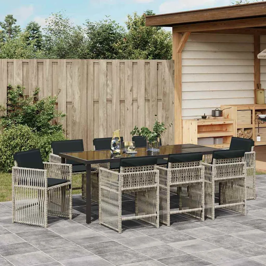 Ensemble de salle à manger pour jardin 9 pcs Gris clair - 4