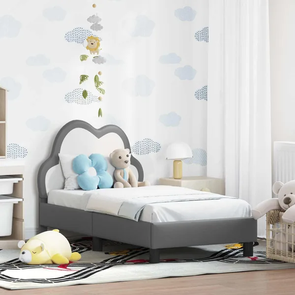 Cadre de lit pour tout-petit avec tête de lit Gris clair PU