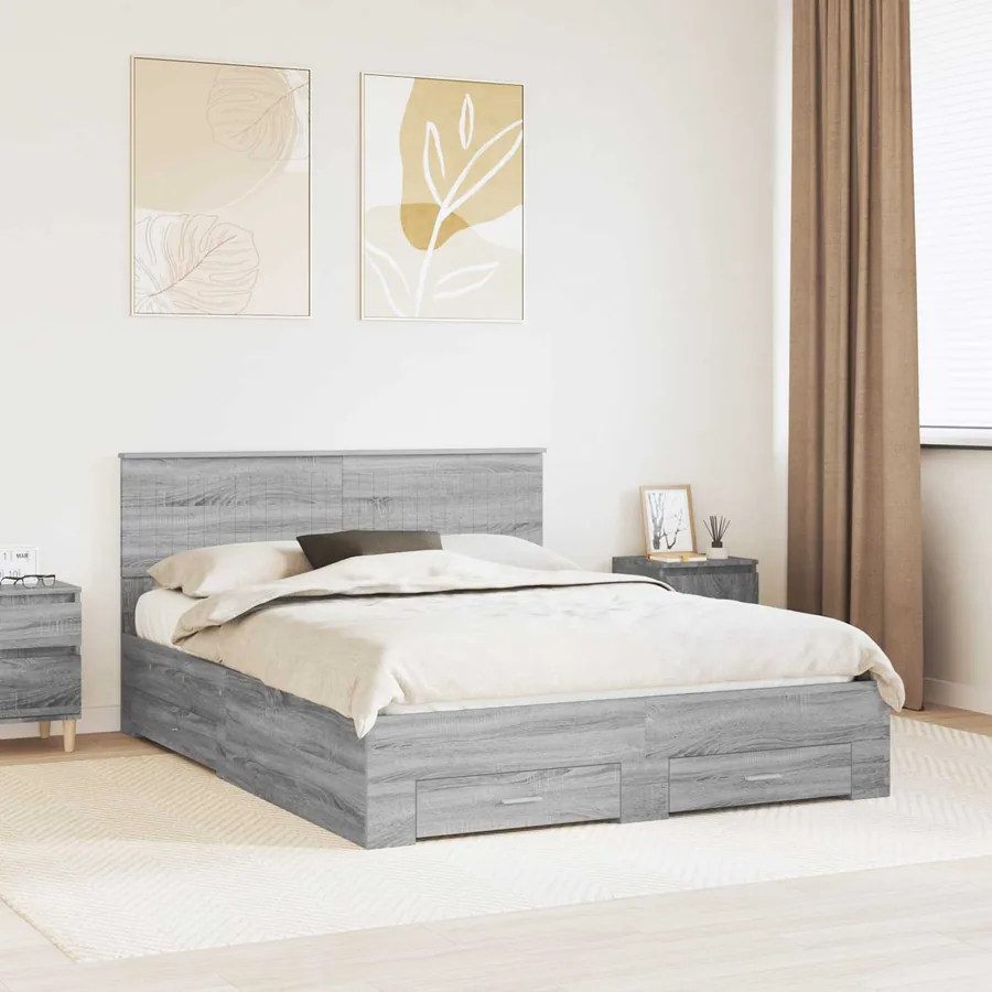 Cadre de lit Sonoma gris 150 x 200 cm Bois d'ingénierie