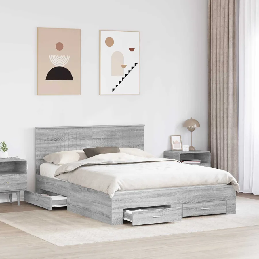 Cadre de lit Sonoma gris 150 x 200 cm Bois d'ingénierie - 3