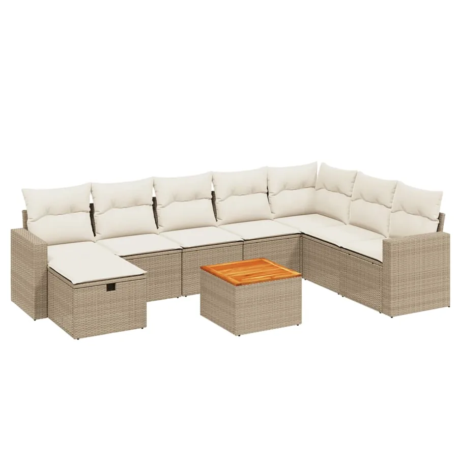 Salon de jardin avec coussins 9 pcs beige résine tressée - 2