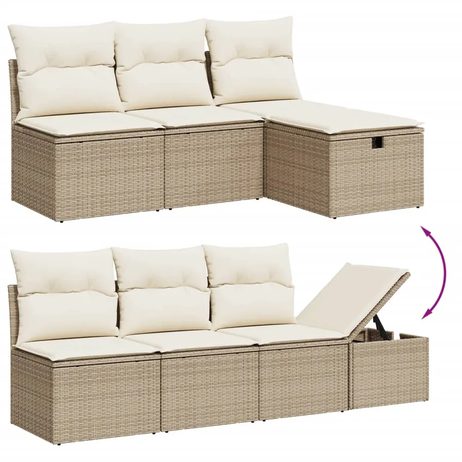 Salon de jardin avec coussins 9 pcs beige résine tressée - 3