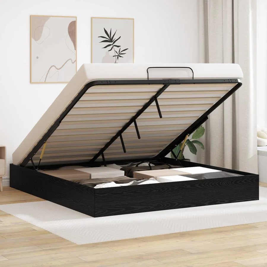 Cadre de lit ottoman avec stockage Chêne Noir 203 x 180 x 25 cm