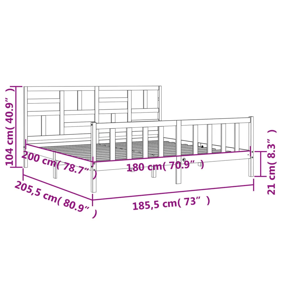 Cadre de lit sans matelas bois massif de pin - 12