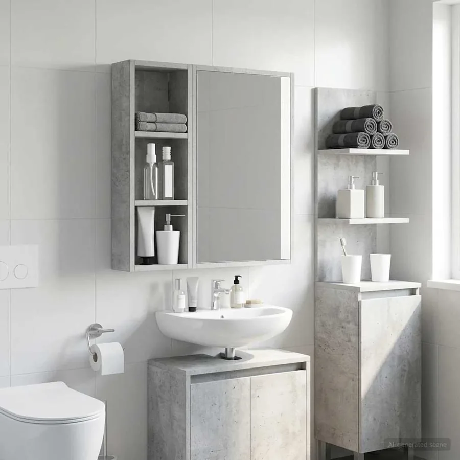 Armoire murale de salle de bain Gris Béton 20 x 10 x 60,5 cm
