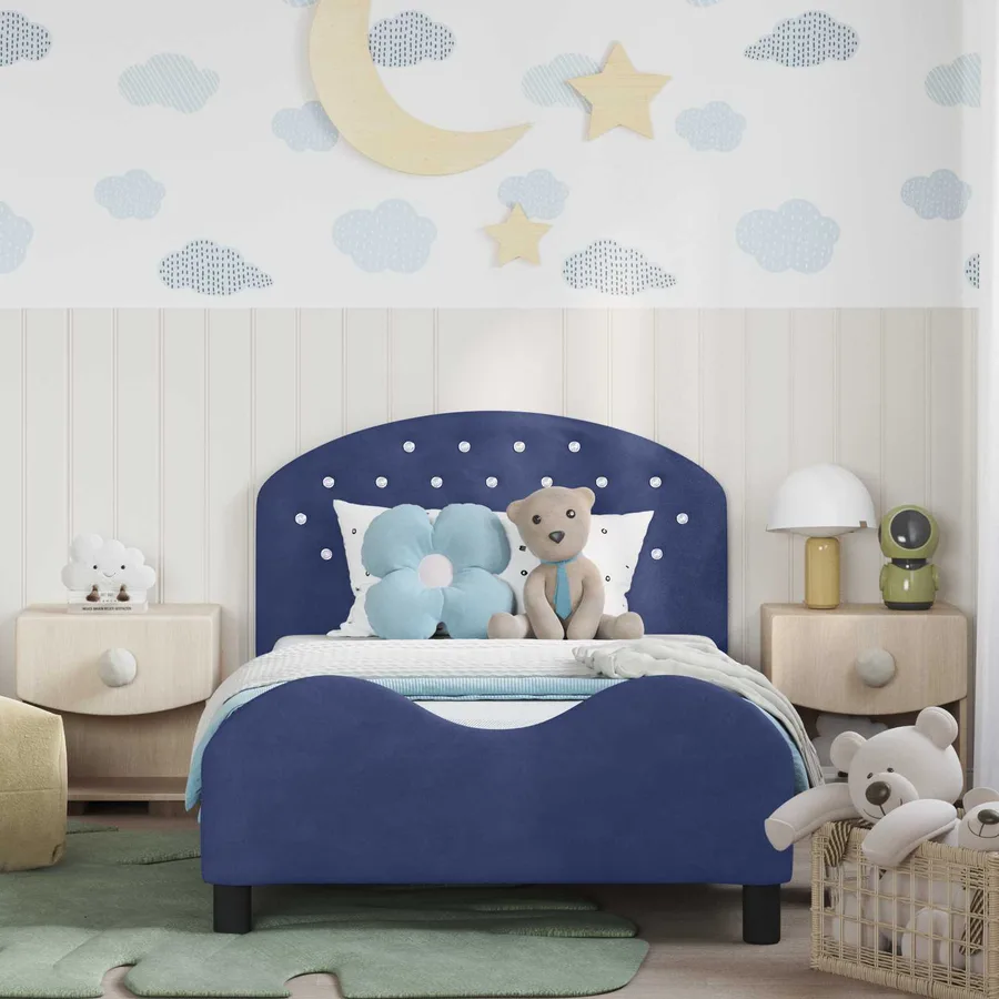 Cadre de lit pour enfants avec tête de lit Bleu police Velours - 3