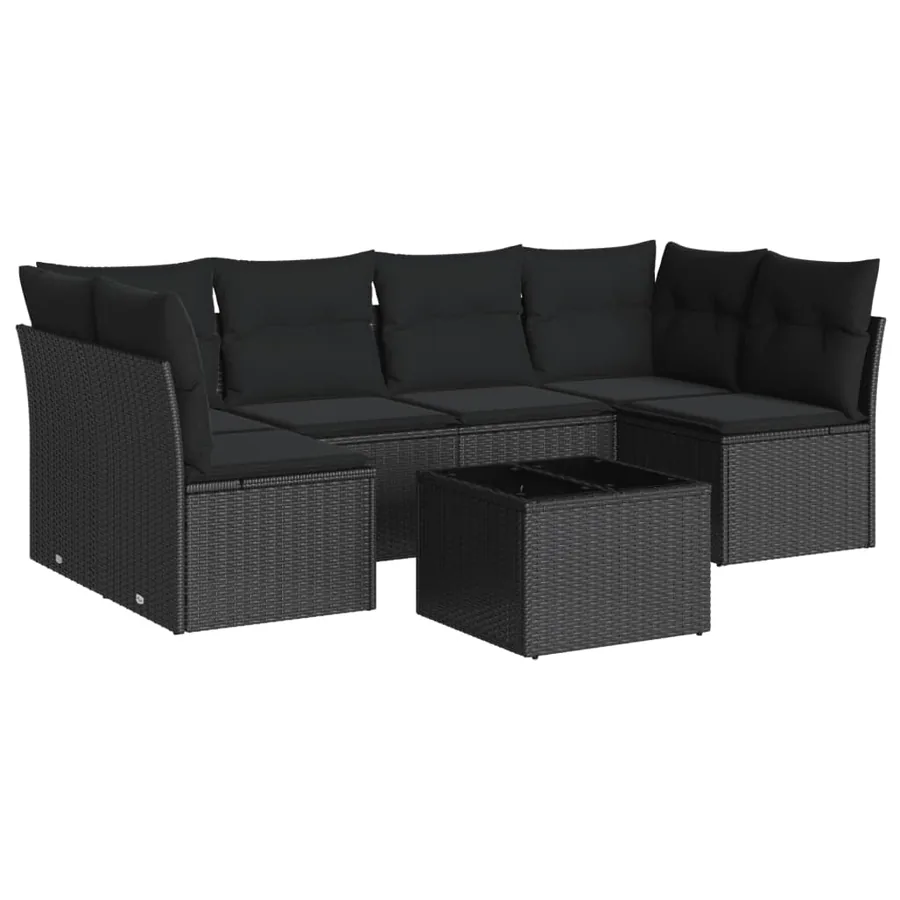 Salon de jardin 7 pcs avec coussins noir résine tressée 62 x 62 x 69 cm - 54,7 kg - 2