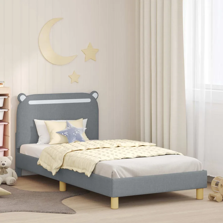 Cadre de lit pour enfants avec tête de lit Gris clair Tissu