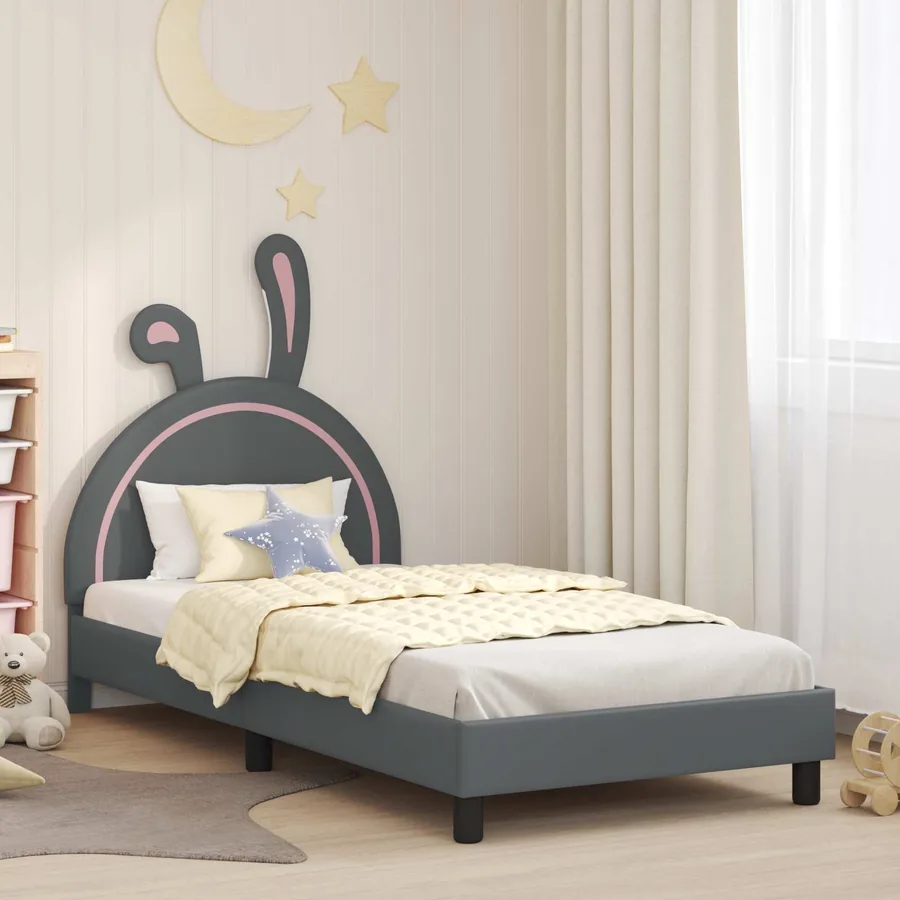 Cadre de lit pour enfants avec tête de lit Gris clair PU