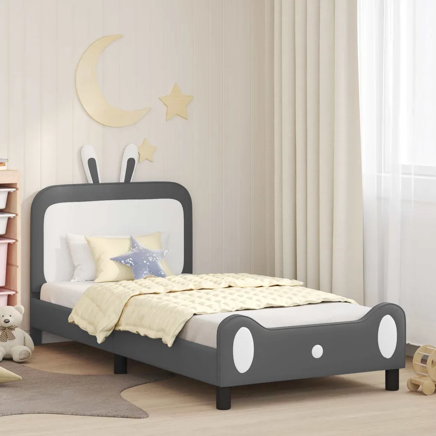 Cadre de lit pour enfants avec tête de lit Gris clair PU