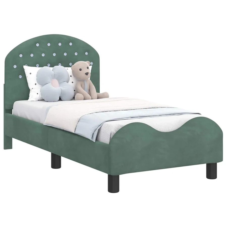 Cadre de lit pour tout-petit avec tête de lit Vert Mer Velours - 2