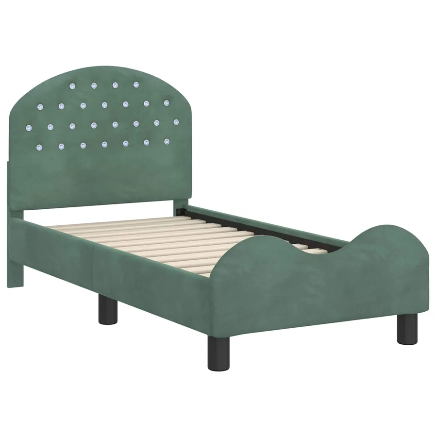 Cadre de lit pour tout-petit avec tête de lit Vert Mer Velours - 4