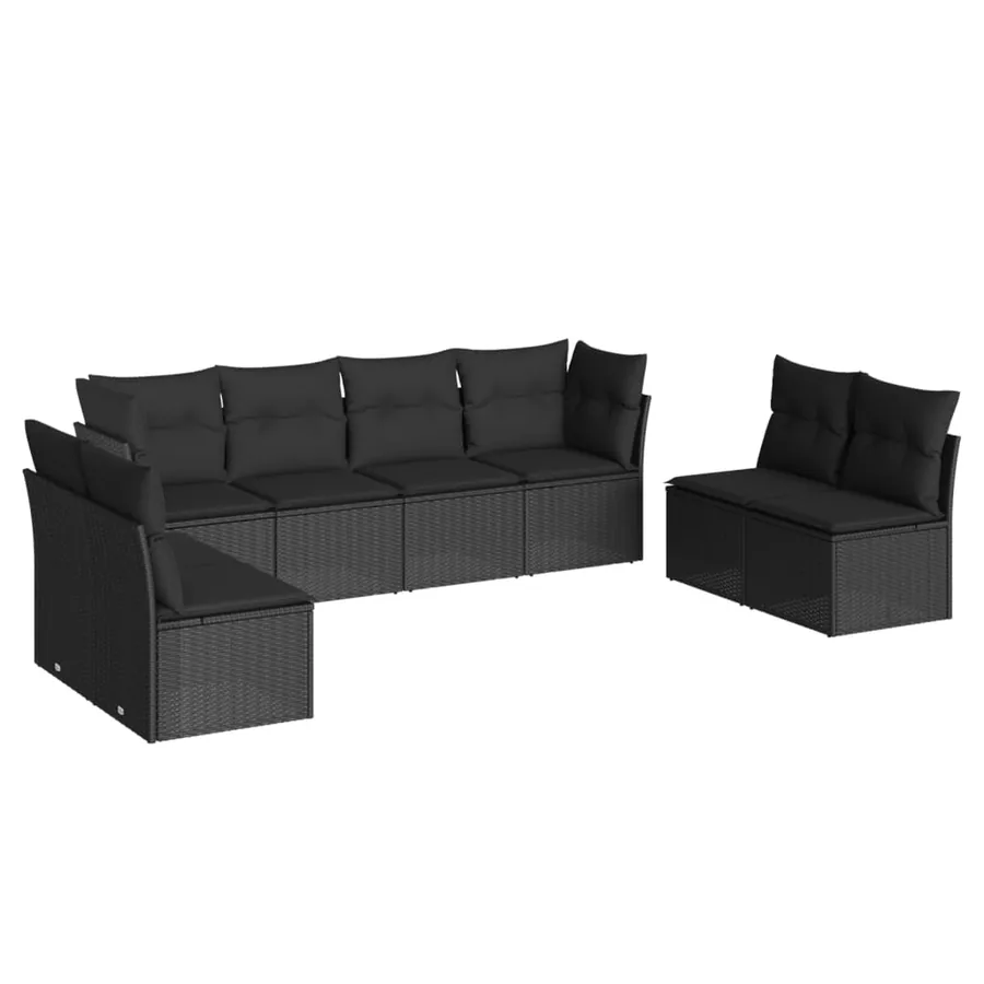 Salon de jardin 8 pcs avec coussins noir résine tressée - 2