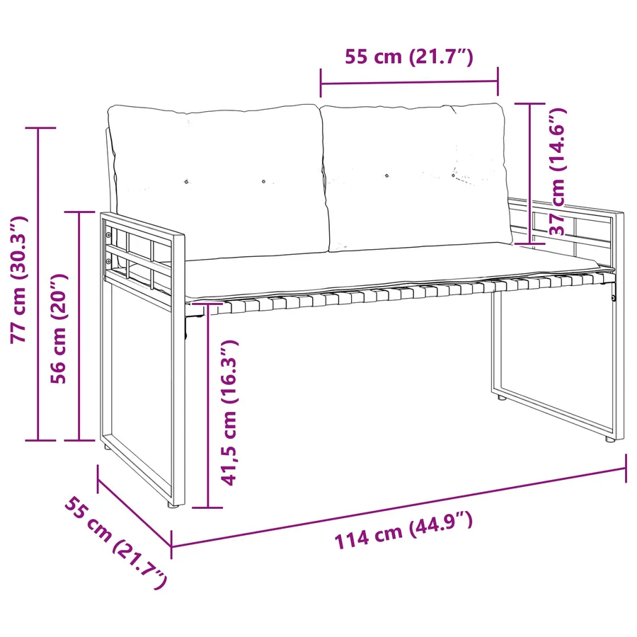 Banc à couches en bois avec coussin Gris foncé 114 x 55 x 77 cm - 9