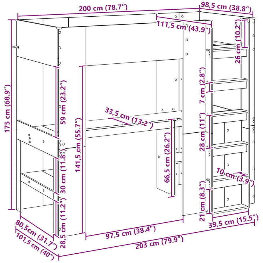 Cadre de lit superposé avec bureau Blanc 100 x 200 cm - 10