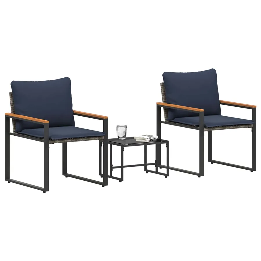 Ensembles de meubles 3 pcs Gris et bleu marine Rotin - 3