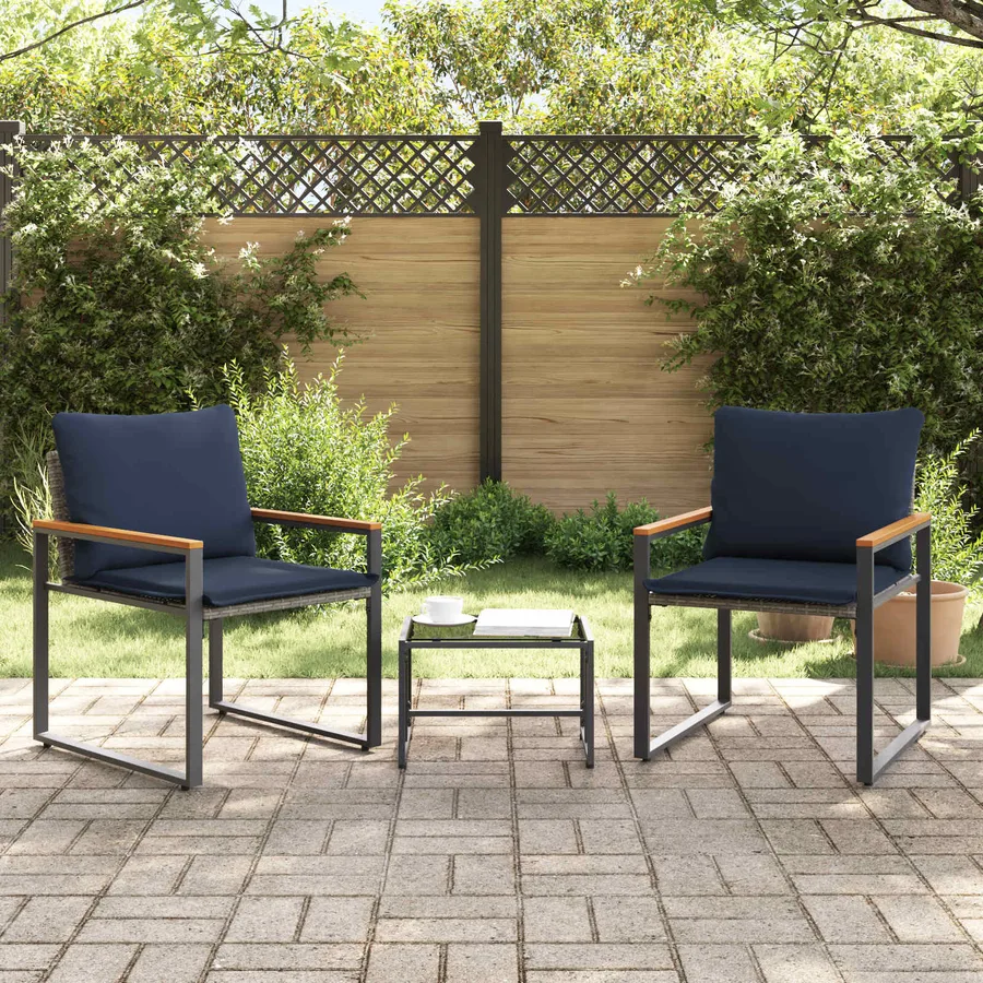 Ensembles de meubles 3 pcs Gris et bleu marine Rotin - 4
