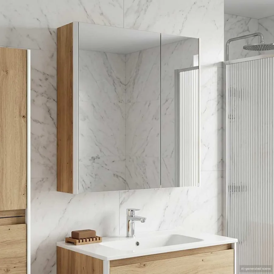 Armoire Miroir de Salle de Bain Chêne artisan
