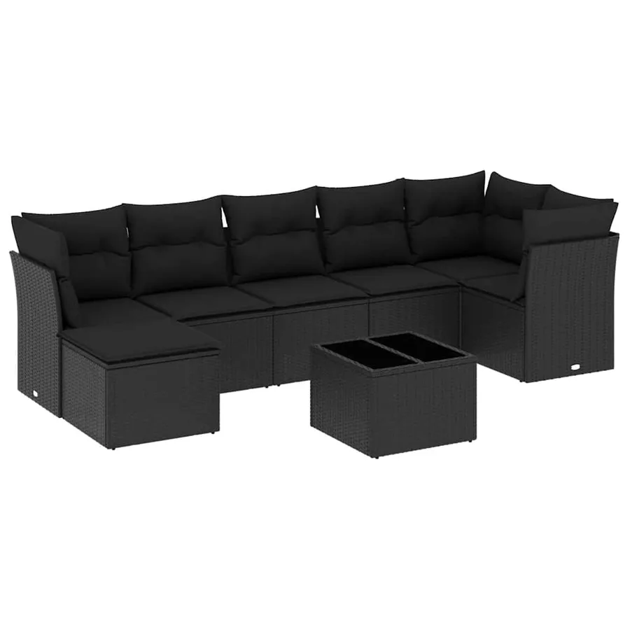 Salon de jardin 8 pcs avec coussins noir résine tressée - 2