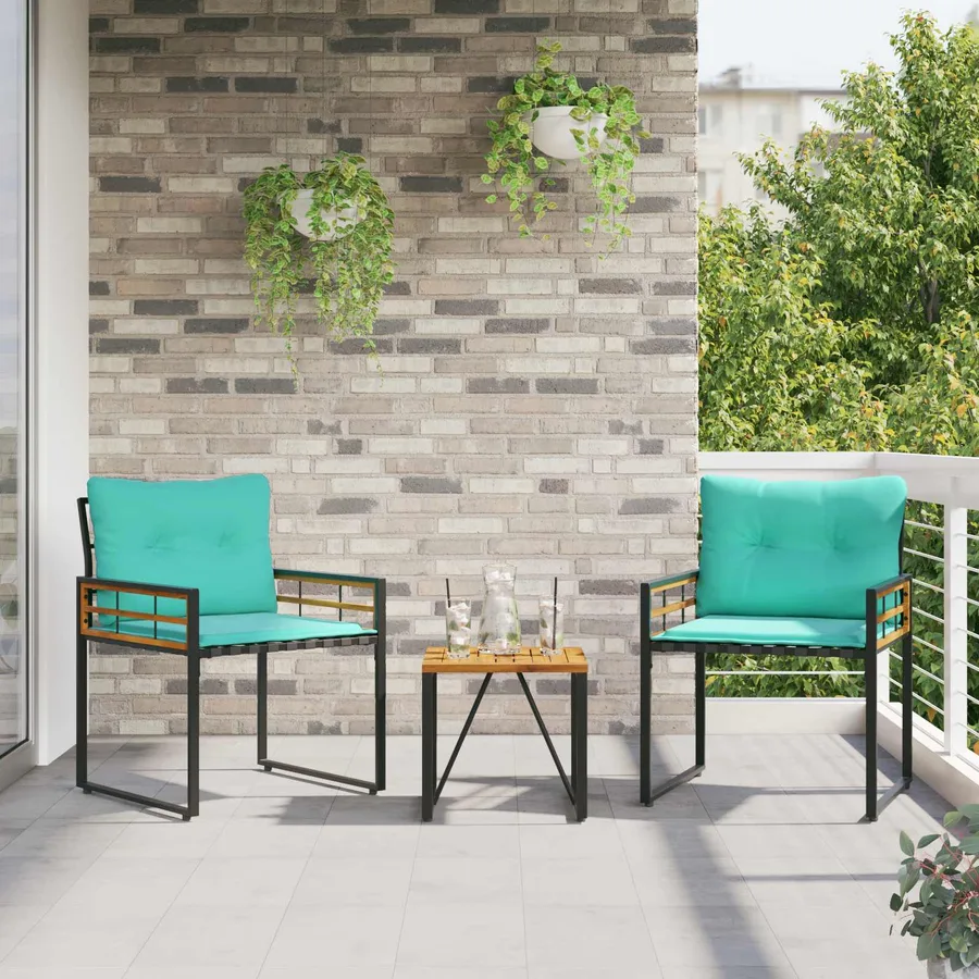 Ensemble de meubles d'extérieur avec coussin 3 pcs Turquoise - 4