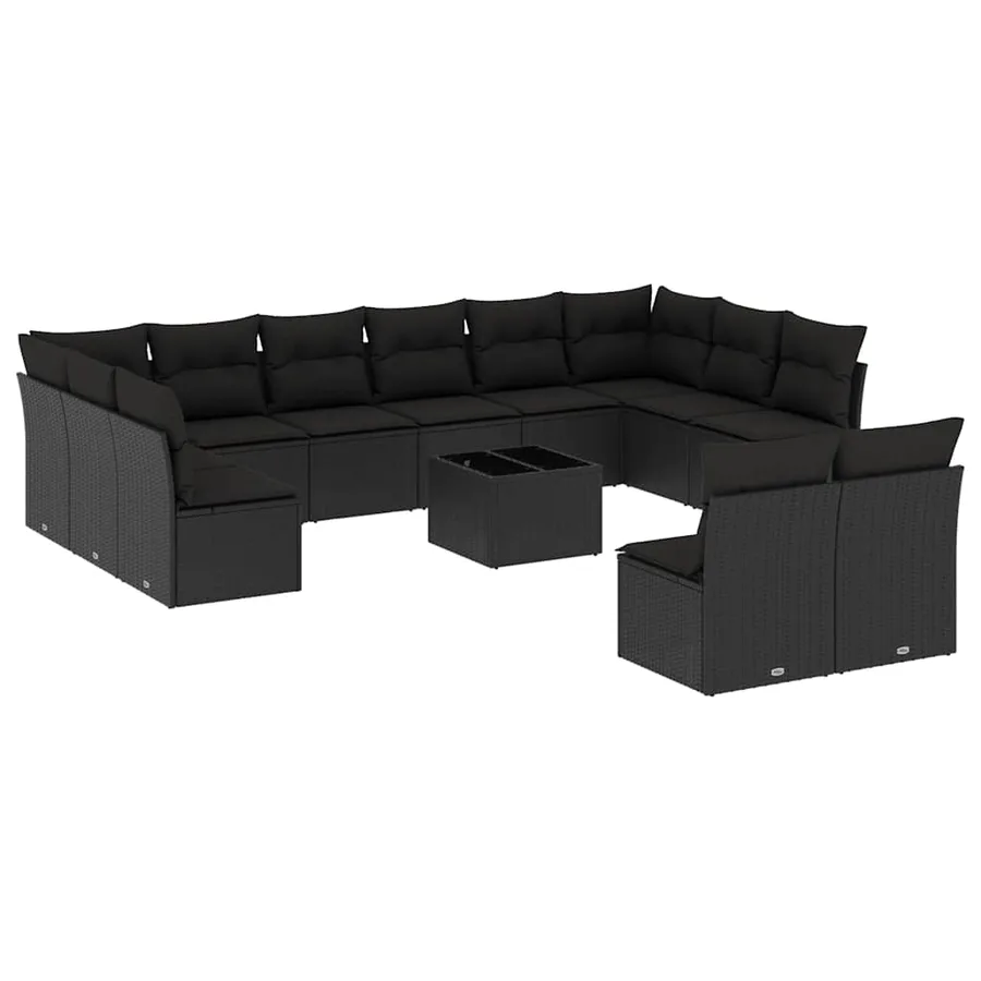 Salon de jardin avec coussins 13 pcs noir résine tressée - 2